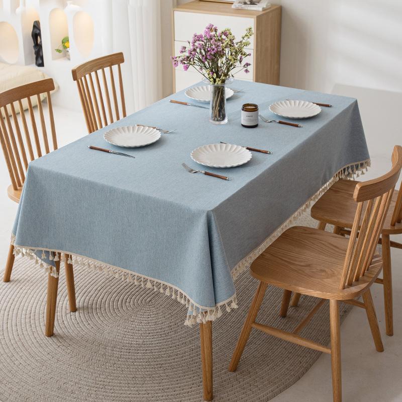 Imitation Cotton And Linen Tablecloth Waterproof And Oil-Proof Leave-In Light Luxury High-End Coffee Table Tablecloth Rectangular Solid Color