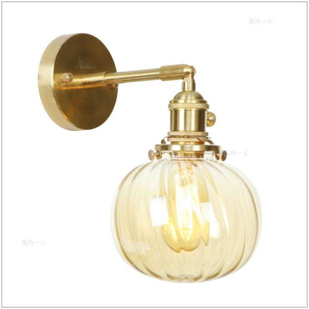 Nordic Modern Copper LED Wall Lamp Bedroom Bathroom Mirror Light Glass Ball Edison Retro Wall Lights Sconces