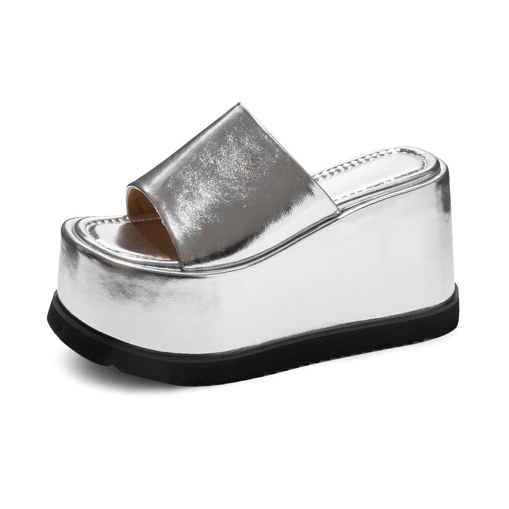 Fashion Krazing Pot Cow Leather Super High Wedges Casual Beach Slingback Mules Platform Summer Sandals Concise Luxury Outside Slippers