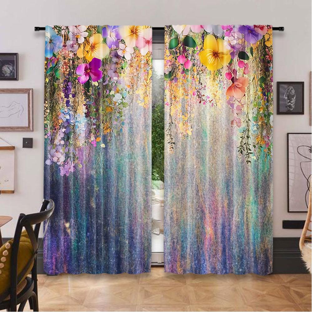 2 Stück Blumenvorhänge Lila Blumen Blumenvorhänge Geeignet für Schlafzimmer Badezimmer Wohnzimmer Esszimmer Küche Arbeitszimmer