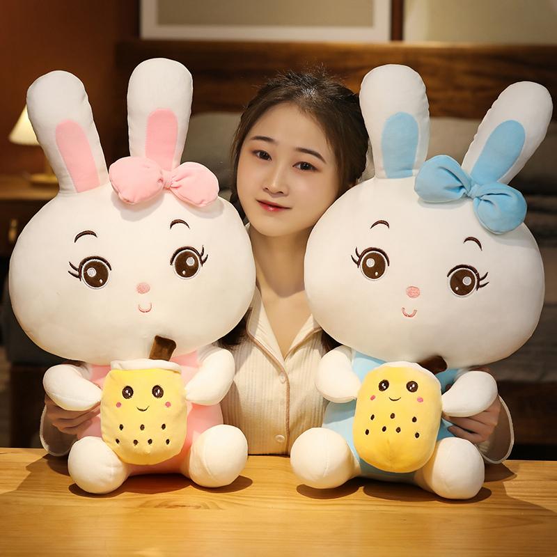 Non-Toxic 60Cm Creative Bubble Tea Rabbit Plush Toy Stuffed Animal Bunny Doll Soft Pillow Cup Milk Tea Boba Plushie Doll Birthday Gifts