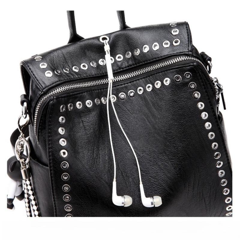 Luxury Women Genuine Leather Backpack Rivet Multifunctional Shoulder Bag Female Retro Travel Bag Teenage Girls Fashion Schoolbag
