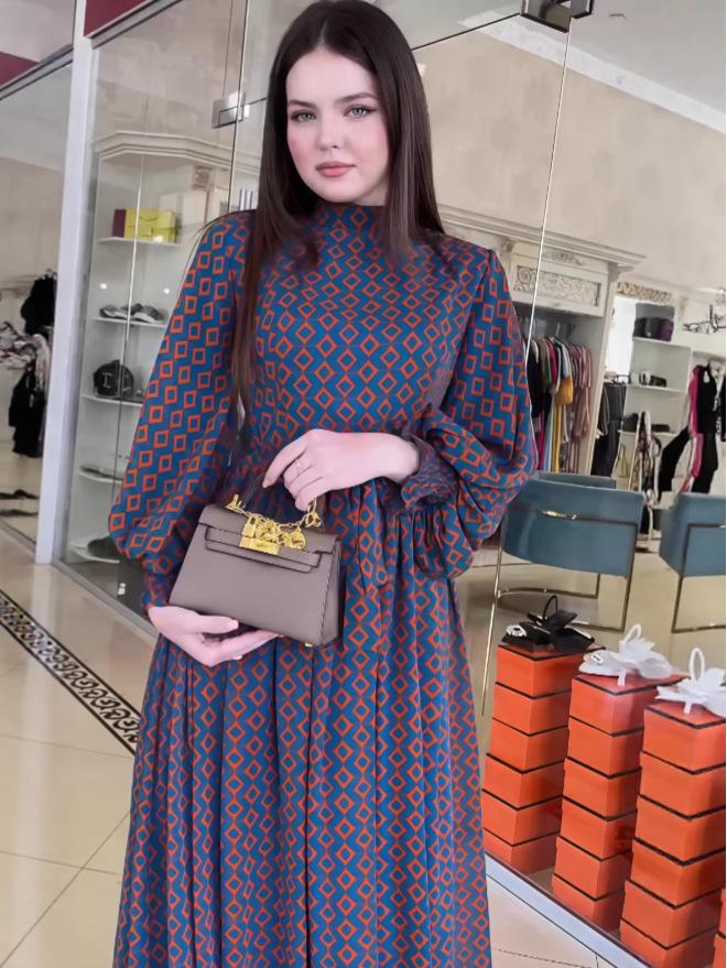2025 Autumn Women's Solid Color Long Robe Dress with European and American Design