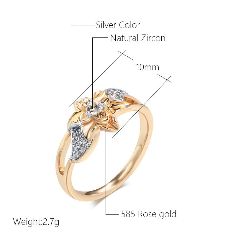 Rose Gold Color Plated Flower Rings For Women Vintage Natural Zircon Bride Wedding Jewelry Luxury Ring