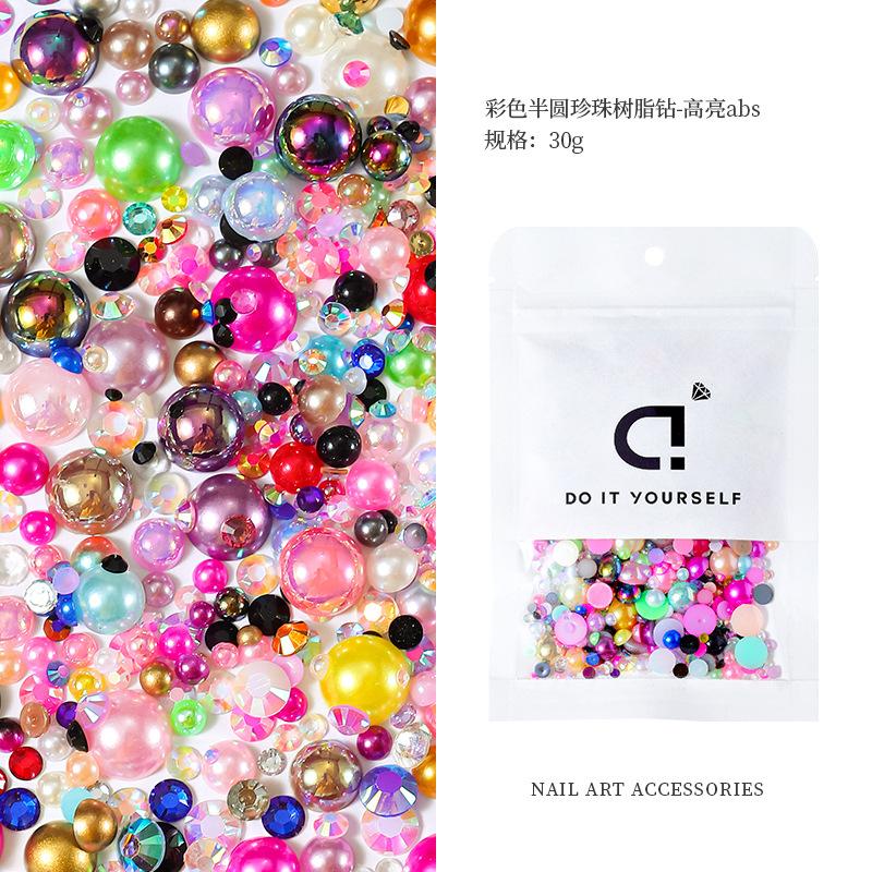 Hot Sale Color Mixed Semicircular Pearl Resin Diamond Mixed 3-10Mm Highlight Abs Pearl Diy Jewelry