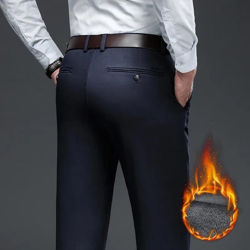 

Классический стиль зимние теплые мужские деловые прямые повседневные брюки из эластичной ткани офисные брюки флисовые утепленные брюки 33