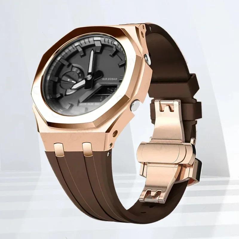 Mod-kit för Casioak GA2100 GA2110 Metallfodral Bezel Gummiarmband För Casioak GAB2100 2110 Modifieringssats Fodral Med Skruvkorrigering