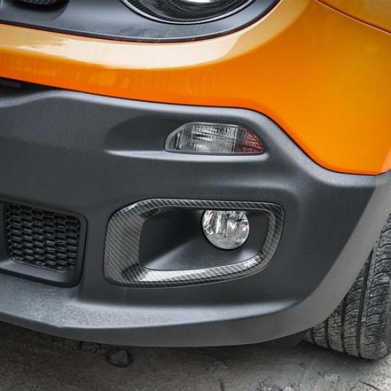 Front Fog Light Lamp Frame Trim Decor Cover for Jeep Renegade 16-18 Carbon Fiber