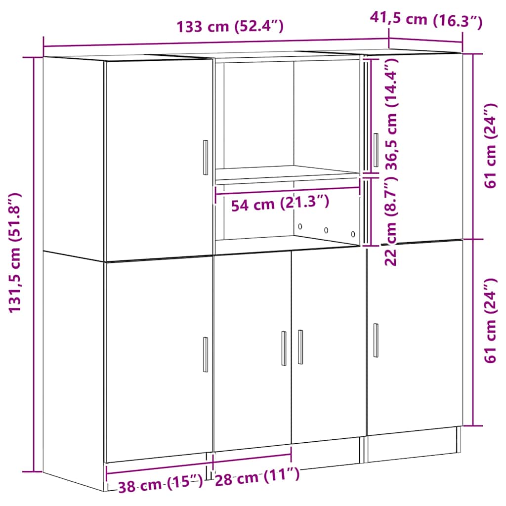 3-teiliges weißes Küchenschrank-Set