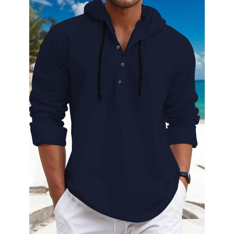TEMU Trend Fashion Men's Pearl Cotton Small Twill Half Cardigan Hooded Button Sweater