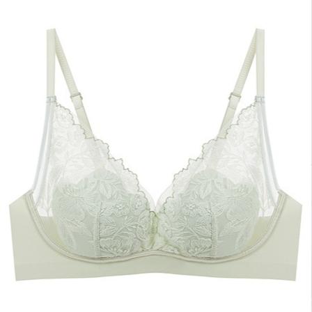 Summer Ultra-Thin Rabbit Ear Seamless Bra, Lace Breathable Latex Crystal Cup Minimizer Bra for Large Bust M