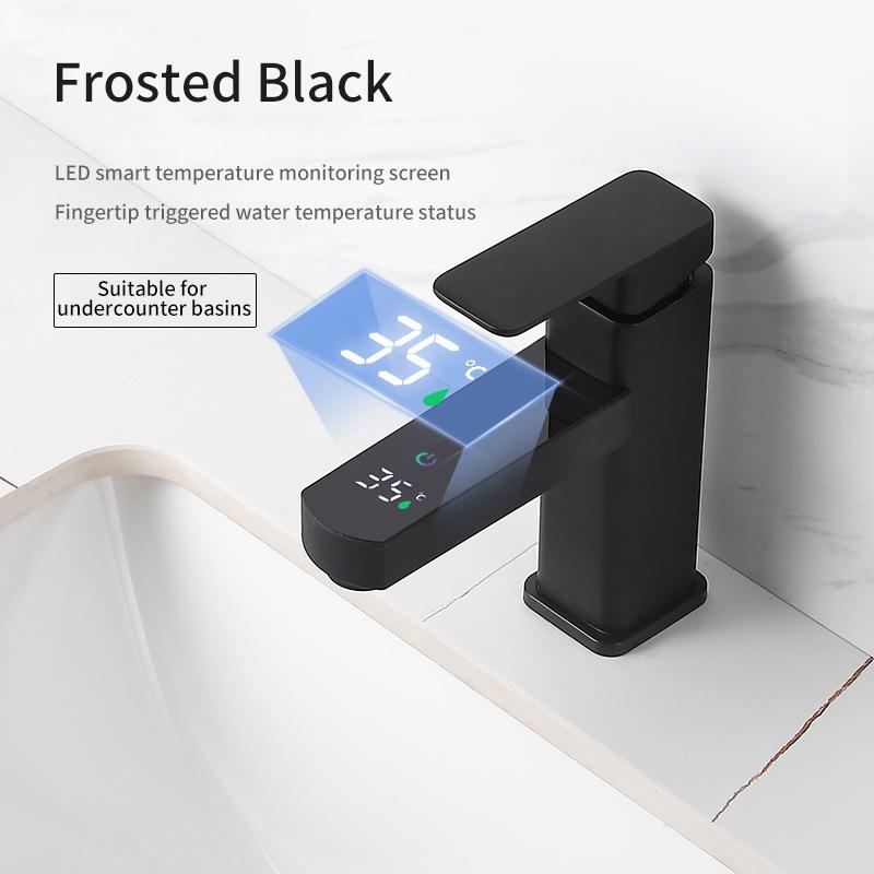 Touch LED Digital Temperature Display Basin Faucet  Cold Mixer Tap Ceramic Valve Core Kitchen Bathroom Accessories White