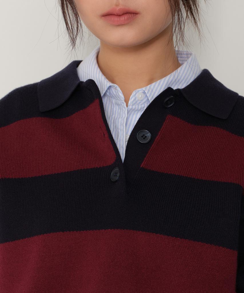 MUSINSA STANDARD WOMAN Women'S Bold Stripe Collared Knit [Burgundy]