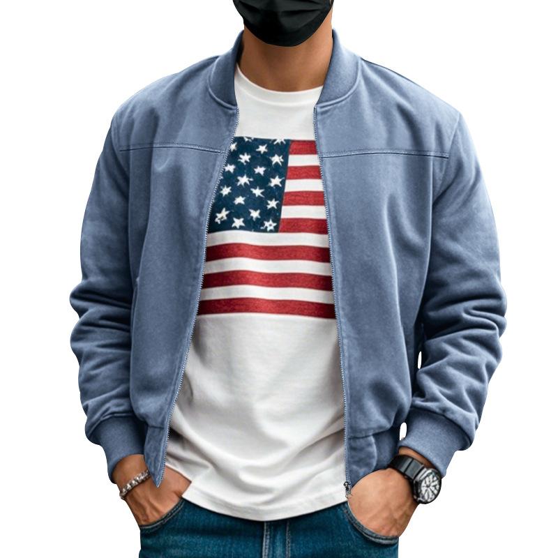 Foreign trade spring and autumn suede solid color men's zipper jacket casual retro long-sleeved cardigan jacket men