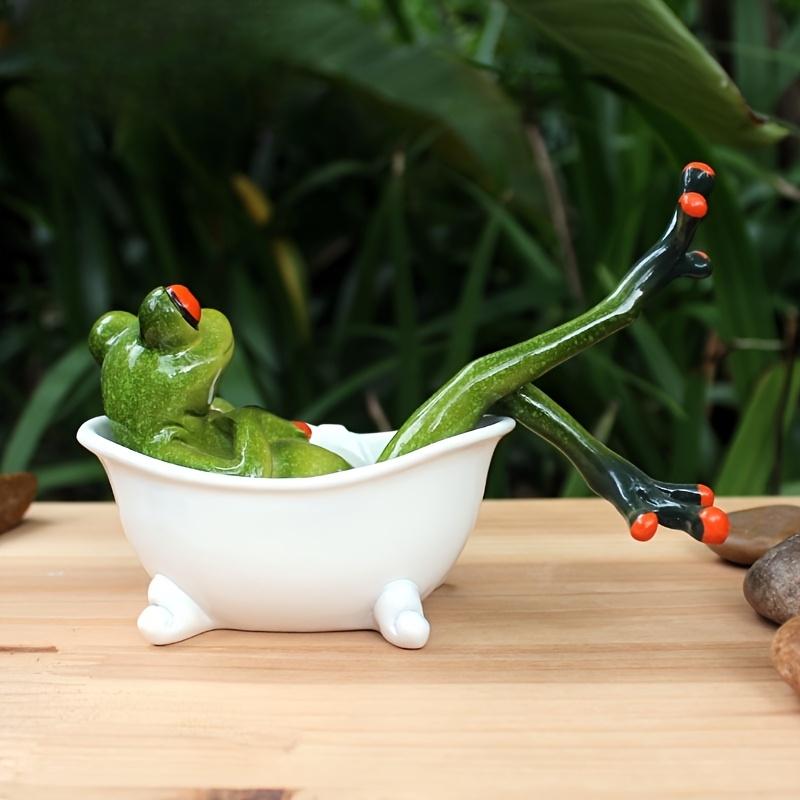 A Whimsical Frog Statue with a Unique Design of a Frog Taking a Bath Perfect for Home Decor Both Indoors And Outdoors