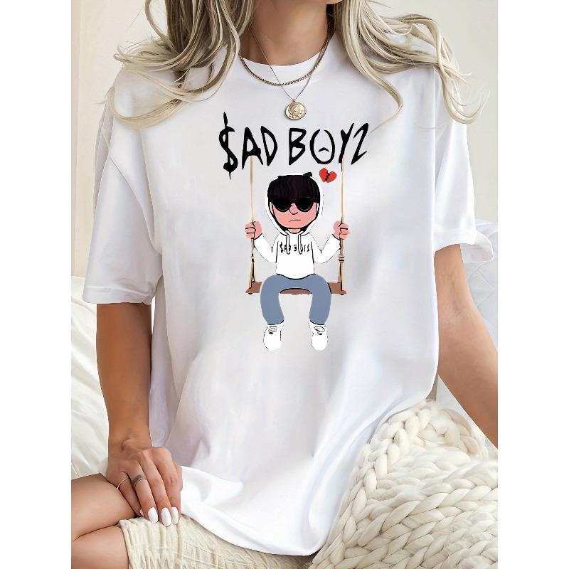 Women's Broken Swing Heart Crying Print T-Shirt Casual Crew Neck Short Sleeve Summer Top