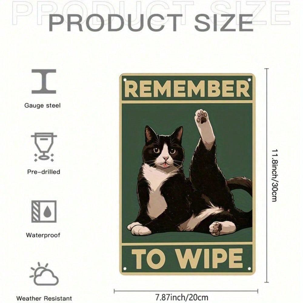 Vintage Cat Metal Tin Sign Humorous Bathroom Decor Rustic Plaque