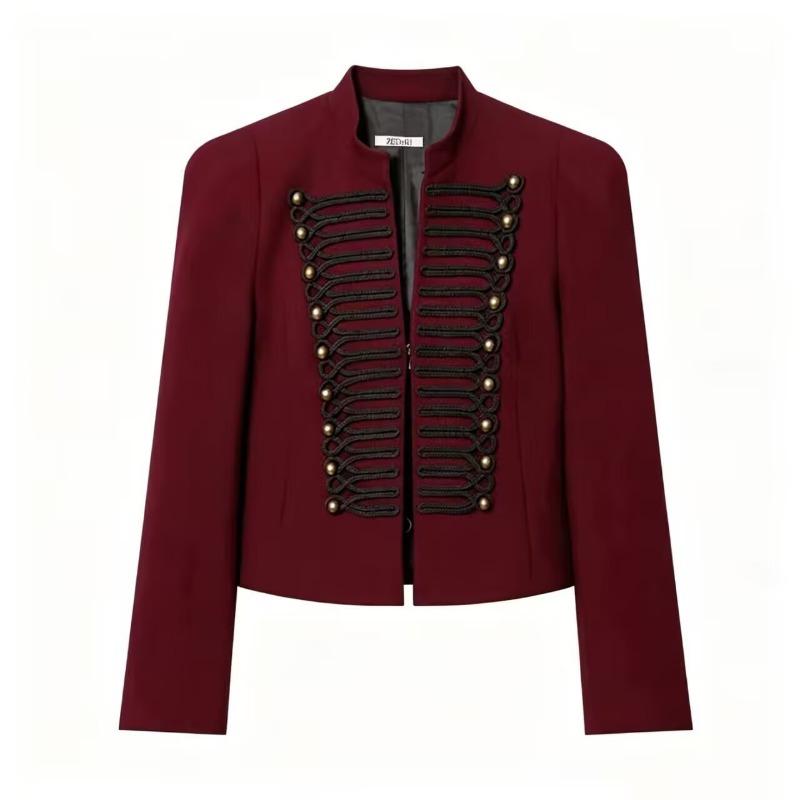 Elegant Women's Cropped Black Coats Pads Stand Collar Full Sleeve Jacket Autumn Lady Chic Commute Outwear