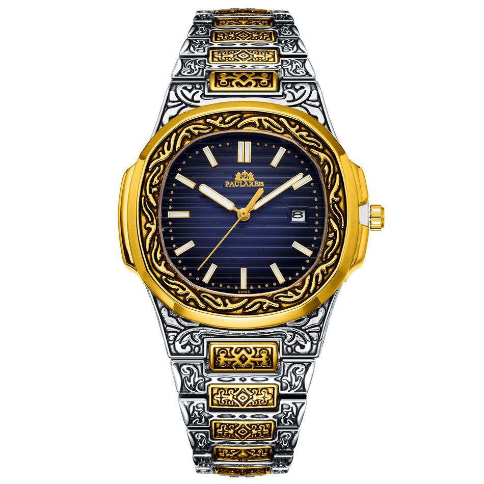 Paulareis Quartz Carved Parrot Calendar Glow Men's Watch QUARTZ WATCH