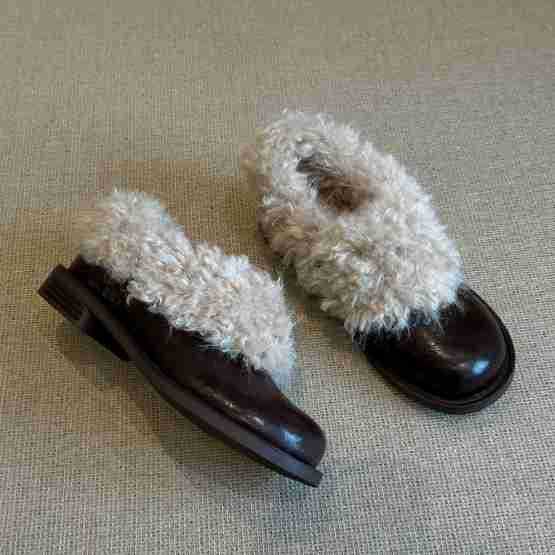 Loafers for Woman French Retro Platform Deep Mouth Plush Shoes Women's 2026 Winter New British Style Thick Heel Fashion Shoes