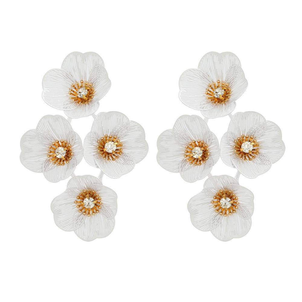 Luxury Floral Tassel Earrings Rhinestone Long Dangle Earrings Exaggerated Flower Ear Drop  Party