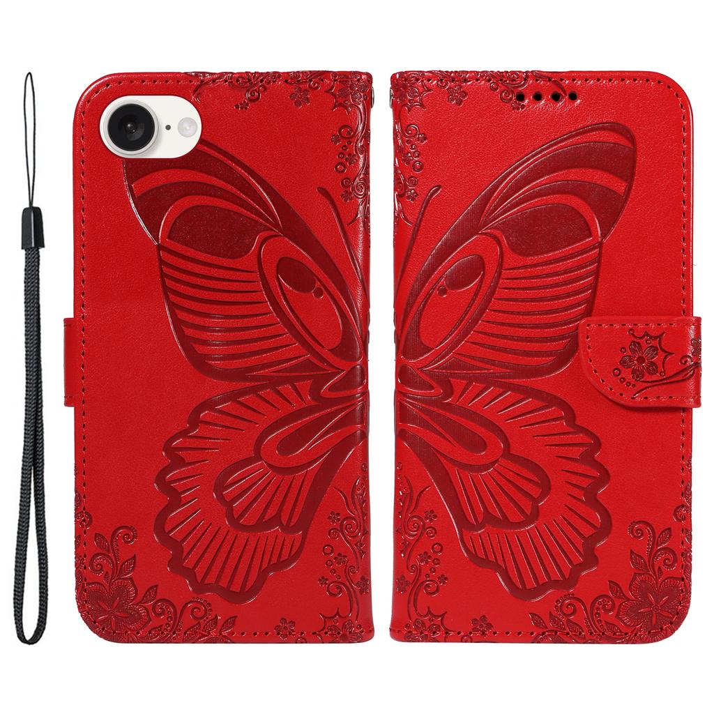 For iPhone 16e Case with Hand Strap Butterfly PU Leather Wallet Phone Cover