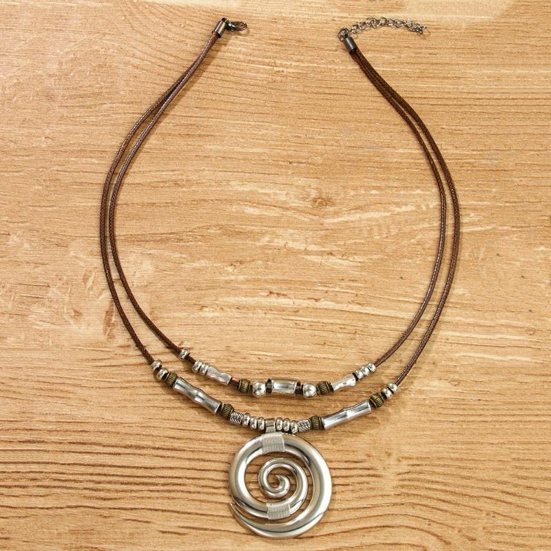 Long Necklace Swirl Totem Vintage Bohemian Beach Women's Necklace Pendant