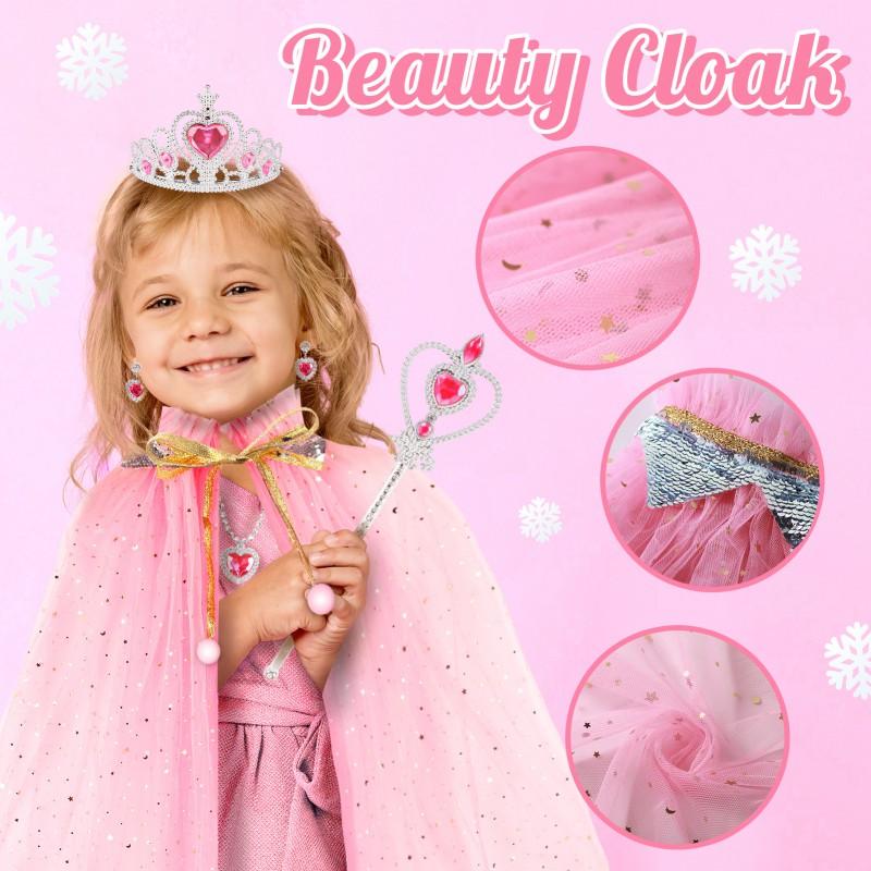 Princess Role Play Costume Set Girls 4-6 Years - Cape Tulle Skirt Wand Crown Ring Accessories