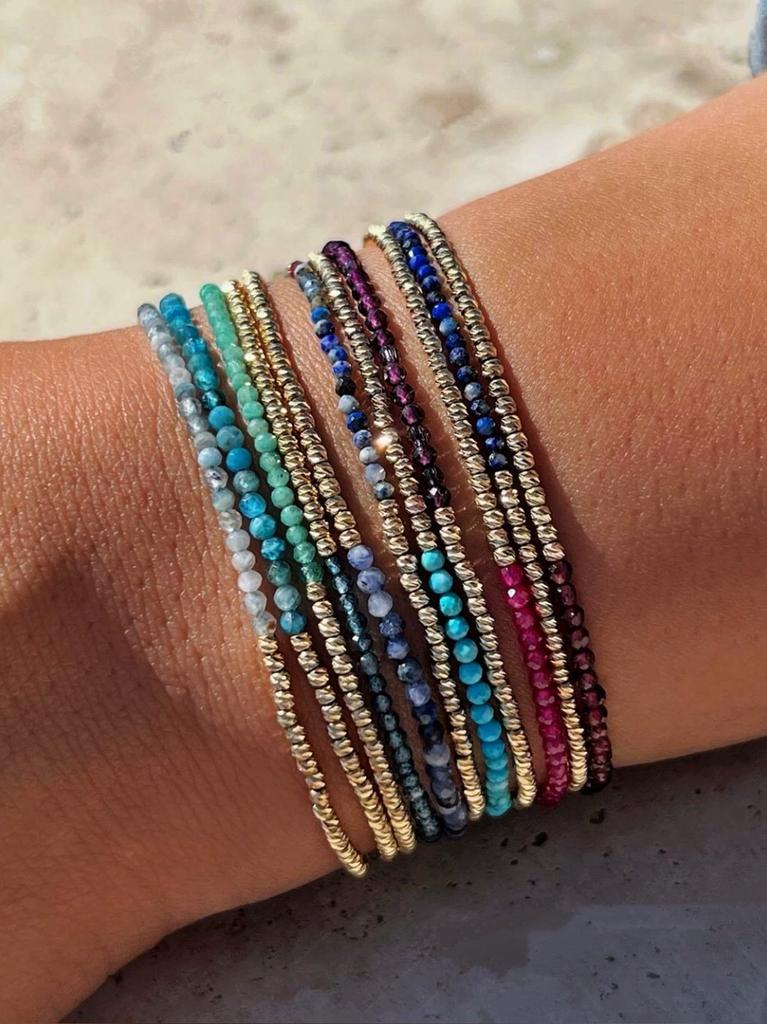 Vlen Women's Adjustable Bracelet with Textured Corrugated Beads Bijoux Natural Stone Dainty Jewelry Gift
