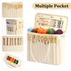 Personalized Canvas Knitting Bag with Leather Name Patch Multiple Pockets Yarn Organizer with Yarn Feed Holes Large Crochet Project Tote for Mom