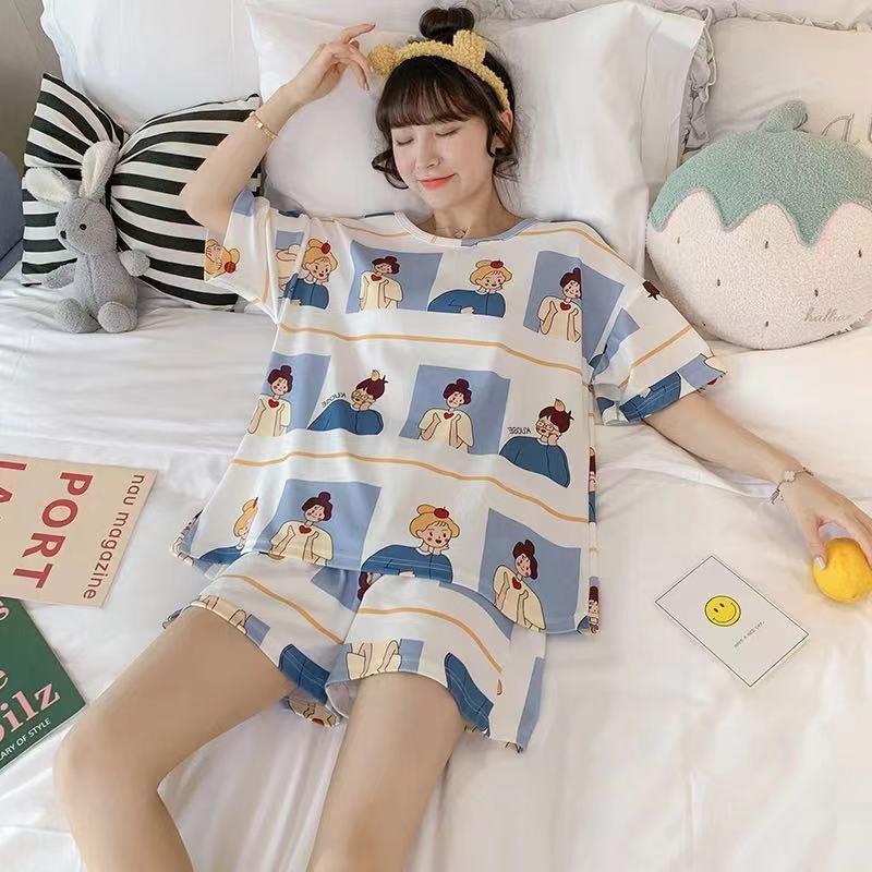Women's Plus Size Summer Cartoon Pajama Set - Cute Donald Duck Short Sleeve Homewear