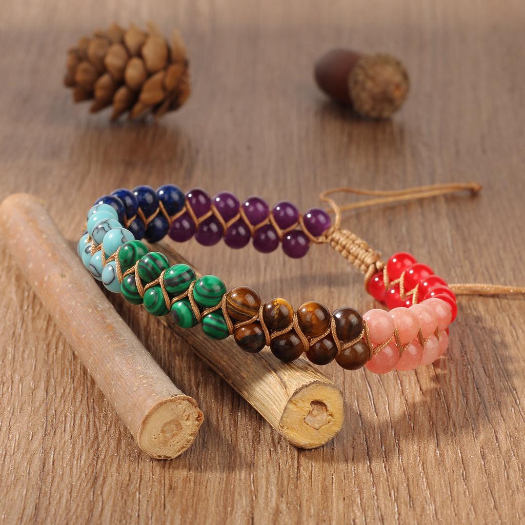 7 Chakra Healing Crystal Bracelet, Om Symbol Natural Stone Beaded Bracelet for Meditatio
