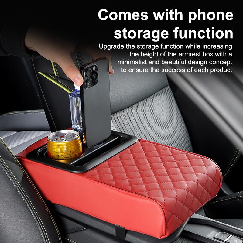 Aufbewahrungsbox für die Mittelkonsole im Auto mit Getränkehalter, Auto-Armlehnenkissen, Armlehnenkofferkissen mit Telefonständer für LKW-Fahrzeuge