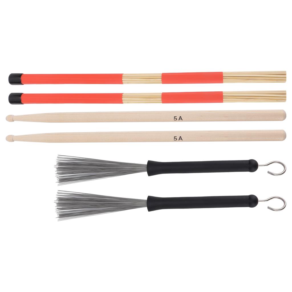 Drum Sticks Set 5A Classic Maple Rod Instrument Accessory with Retractable Brushes for Jazz