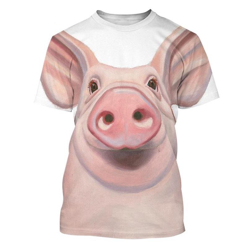 

Футболка с принтом Funny Pig 3D для мужчин и женщин, летняя, с короткими рукавами, с рисунком животных-свинок, футболка большого размера с короткими рукавами и круглым вырезом 5XL
