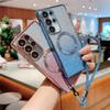 Dla Samsung Galaxy S25 Ultra Magnetyczne Etui Galwanizowane Gradientowe Błyszczące Pokrowiec na Telefon ze Smyczą