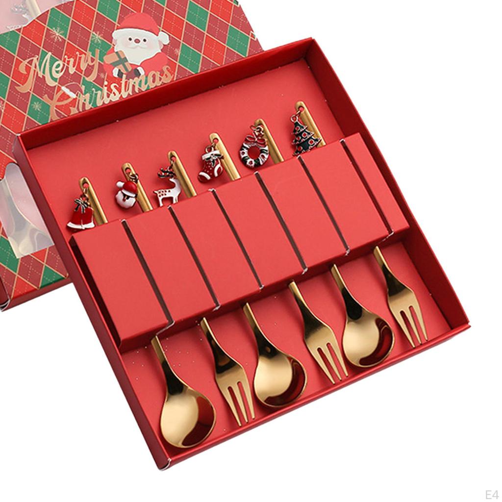 4Pcs Christmas Tableware with Gift Box Creative Stainless Steel Spoons Forks for Dinner