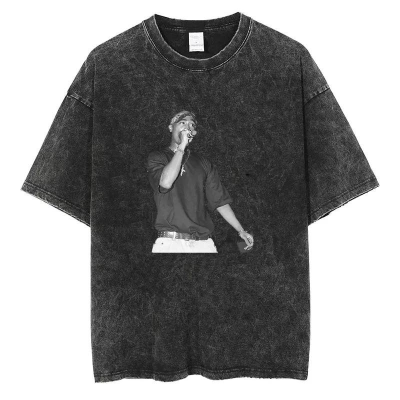 Tupac T-shirts Quality Cotton Vintage Tshirt Y2K Harajuku Men Hip Hop Short Sleeve Tees Black Oversized Fashion Streetwear