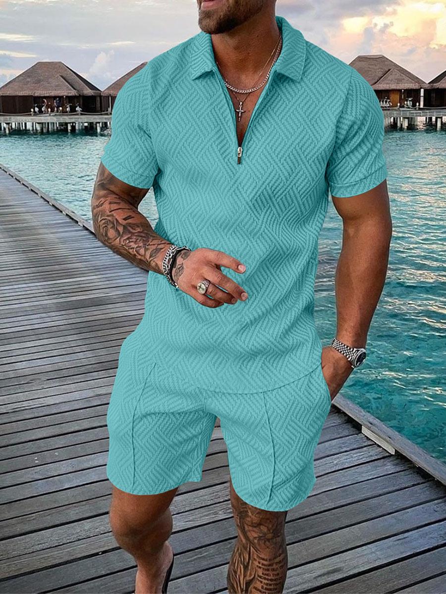 

European & American Summer Men s Casual Short Sleeve and Shorts Set XX-Large