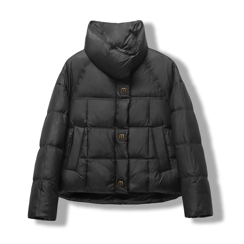 M-button short down jacket women's 2024 winter fashion stand-up collar thickened high-end white duck down straight casual jacket tide