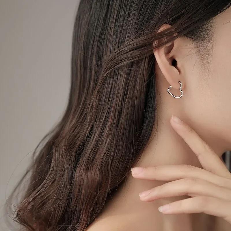 Korea Trendy Classic Silver Hollow Out Heart Hoop Earrings for Women Cute Sweet Drop Dangle Earrings Jewelry Gift