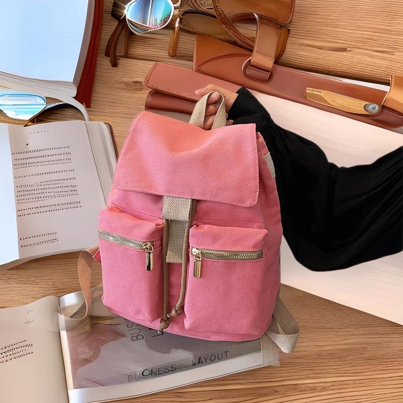 New solid color backpack college style versatile commuting large capacity student schoolbag women's backpack