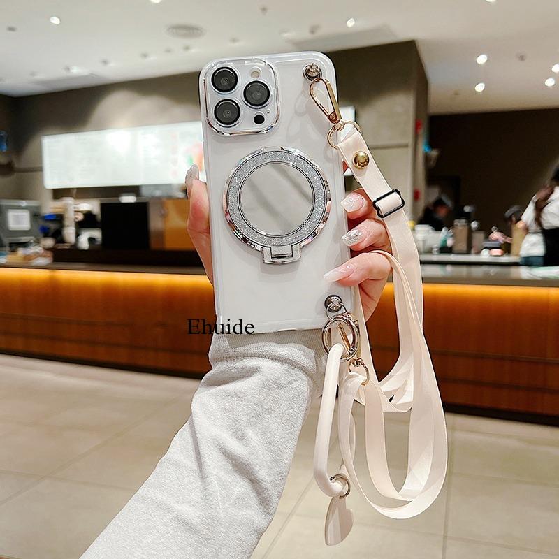 

Mirror Stand Silk Strap Case For OPPO Realme 14 Pro Plus Reno 13F 13 12 12F 11 C63 C61 Clear Crossbody Neck Lanyard Soft Cover Realme 14 5G&Case & Strap