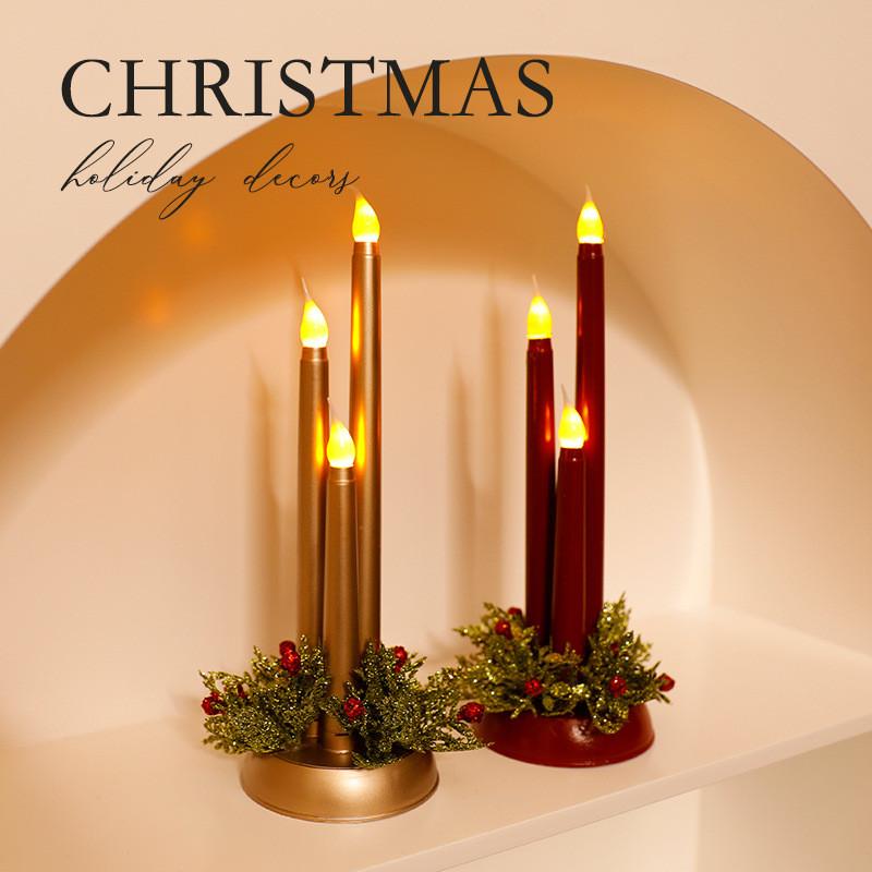 Christmas Led Electronic Candle Set With Realistic Flame For Holiday Decor