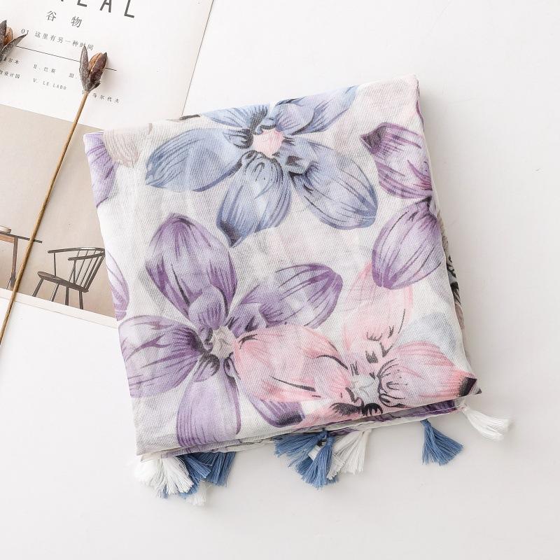 Bohemischer blauer Schal mit Bananenblatt-Print, leichtes Polyester, Sonnenschutz-Reiseschal, nicht dehnbares dekoratives Tuch für Frühling, Sommer, Outdoor-Aktivitäten