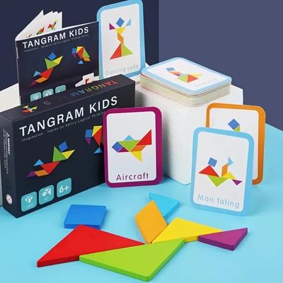 60-teiliges Tangram-Puzzle-Brettspiel aus Holz, Montessori-Lernspielzeug für Kinder zum Erlernen von Geometrie und Mathematik und zur Verbesserung der kognitiven Fähigkeiten