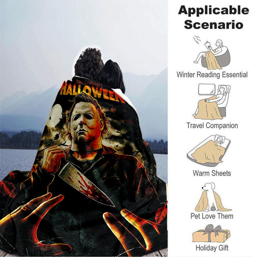 Halloween Horror Movie Poster Blanket Soft Throw Blanket For Home Bedroom Bed Sofa Travel Office Solid Christmas Blanket