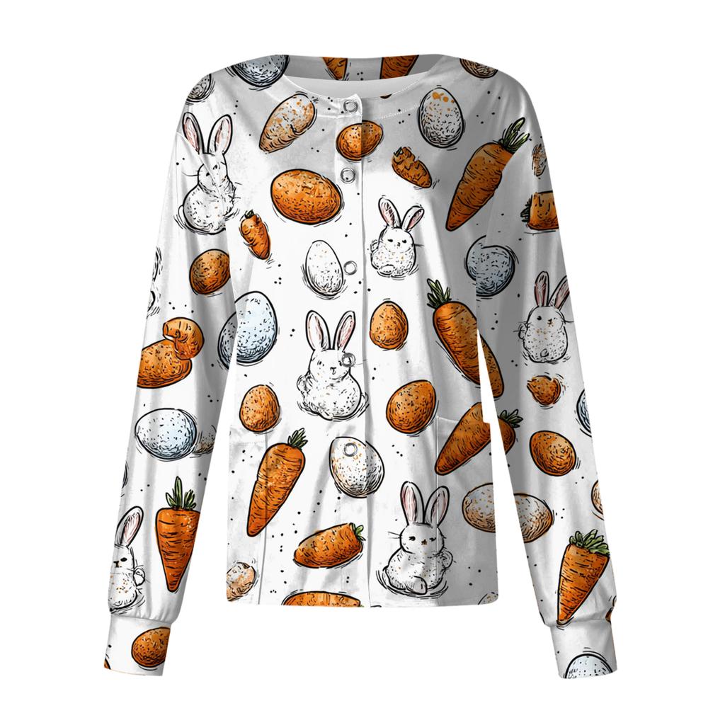 Damen Lässig Langärmlig Einreihig Bedruckt Schutzkleidung Cardigan Top