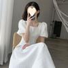 2024 Summer Chic: French-Inspired White Jacquard Dress with Square Collar