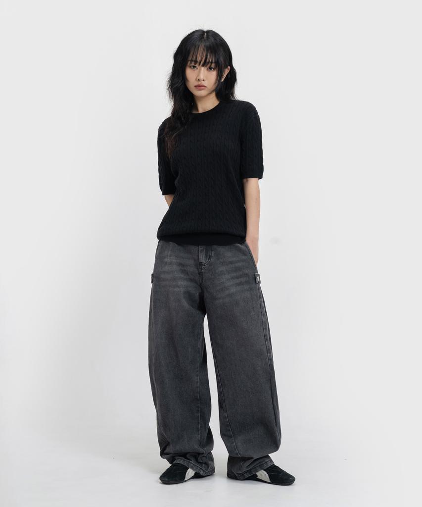 LEMAIN SECOND Oversized Washable Crew Neck Cable Short Sleeve Knit_5 Colors